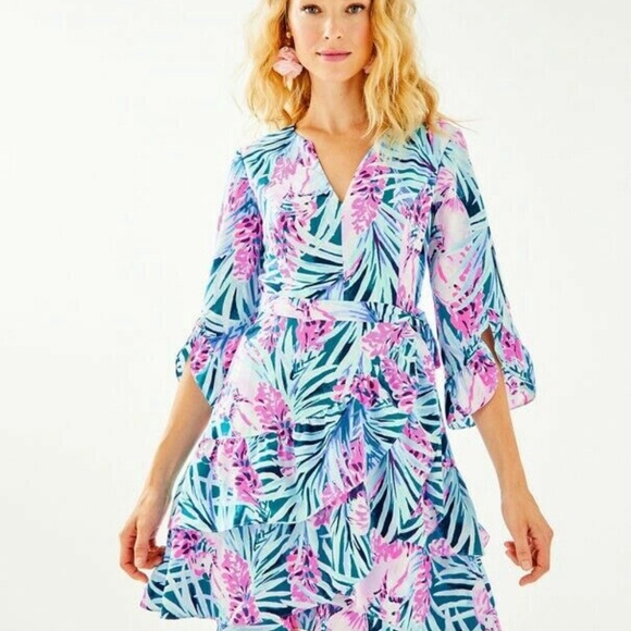 LILLY PULITZER NEW Peacock Blue Tweethearts Laeda Stretch Dress Size Small - Picture 1 of 10